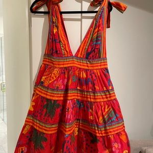 Farm Rio Tie Shoulder Mini Plunge Dress